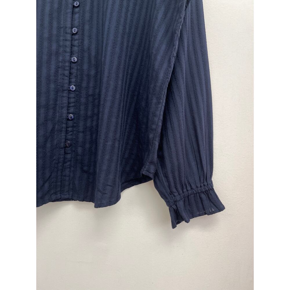 Quince Embroidered Cotton Ruffle Peter Pan Collar Button-Front Blouse Large - Picture 9 of 14